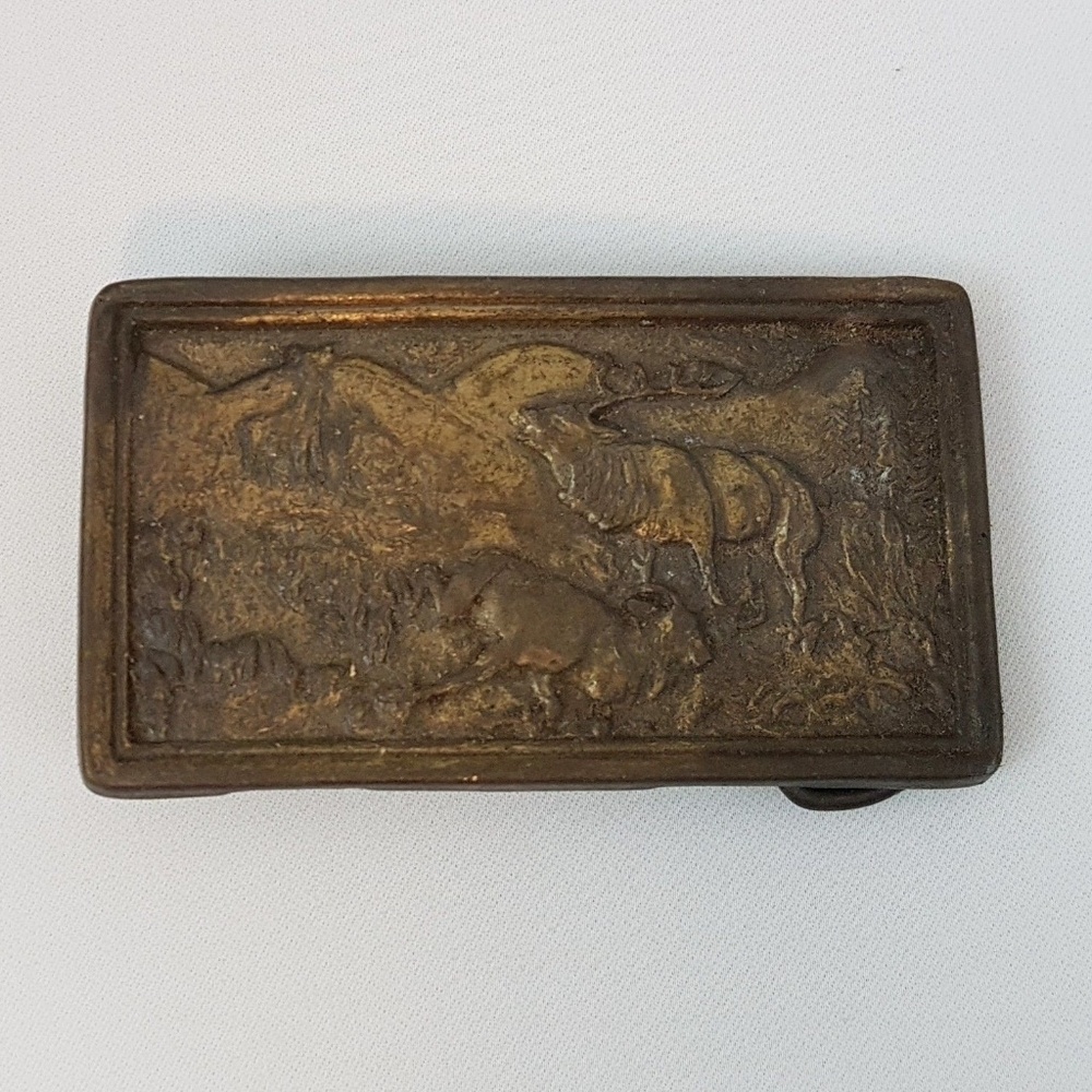 Vintage Mountain Scene Wildlife Elk Belt Buckle